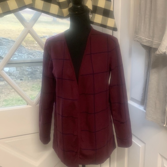 Talbots MP burgundy and navy cardigan EUC cotton nylon spandex classic - Picture 2 of 5